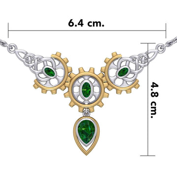 Steampunk Celtic Silver and Gold Accent Necklace with Gemstone MNC550 - Jewelry